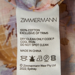 Pre Owned Zimmermann Multicolor Floral Print Cotton Ruched Sleeve Midi Dress M