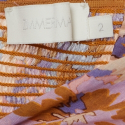 Pre Owned Zimmermann Multicolor Floral Print Cotton Ruched Sleeve Midi Dress M