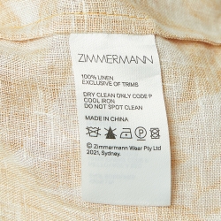 Pre Owned Zimmermann Yellow Floral Print Linen Cut-Out Tie Detail Tiered Midi Dress M