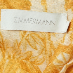 Pre Owned Zimmermann Yellow Floral Print Linen Cut-Out Tie Detail Tiered Midi Dress M