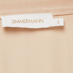 Pre Owned  Zimmermann Beige Silk Satin Blouson Sleeve Asymmetric Midi Wrap Dress M