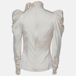 Pre Owned Zimmermann Beige Stretch Silk Ruched Long Sleeve Blouse S