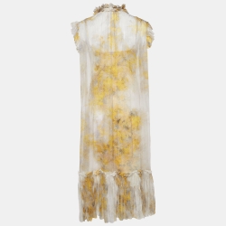 Pre Owned Zimmermann Yellow Floral Print Silk Tie-Up Detail Wild Botanica Midi Dress M