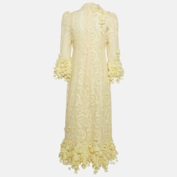 Pre Owned Zimmermann Yellow High Tide Applique Lace Midi Dress M