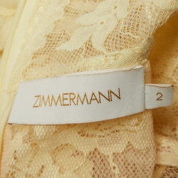 Pre Owned Zimmermann Yellow High Tide Applique Lace Midi Dress M