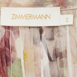 مملوكة مسبقًا Zimmermann Pink Floral Printed Chiffon Silk Flutter Midi Dress M