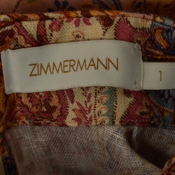 Pre Owned Zimmermann Multicolor Printed Linen Luminosity Belted Mini Dress M