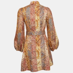 Pre Owned Zimmermann Multicolor Printed Linen Luminosity Belted Mini Dress M