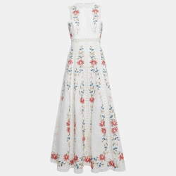 Zimmermann White Laelia Cross Stitch Cotton Blend Sleeveless Mid Dress M