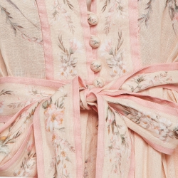 Pre Owned Zimmermann Pink Printed Linen Belted Mini Dress S