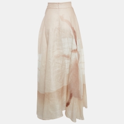 Pre Owned Zimmermann Pink Printed Linen-Blend Maxi Skirt S