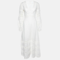 Ivory Linen & Paneled Midi Dress