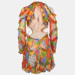 Pre Owned Zimmermann Multicolor Floral Riders Frill Mini Dress M