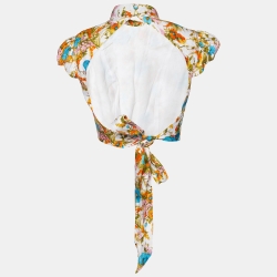 Pre Owned Zimmermann Multicolor Floral Print Linen Estelle Crop Top M
