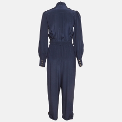 Pre Owned Zimmermann Navy Blue Silk Buttoned Front Jumpsuit M