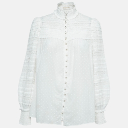 Pre Owned Zimmermann White Dot Print Cotton Lace Trim Buttoned Front Top M