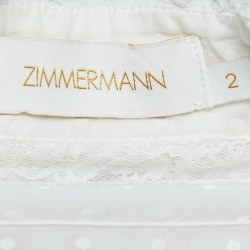 Pre Owned Zimmermann White Dot Print Cotton Lace Trim Buttoned Front Top M