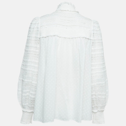 Pre Owned Zimmermann White Dot Print Cotton Lace Trim Buttoned Front Top M