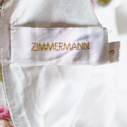 Pre Owned Zimmermann White Watermelon Floral Print Linen Flutter Dress L