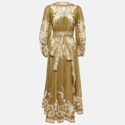 Pre Owned Zimmermann Green Floral Print Anneke Wrap Dress XS