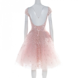 Pre Owned Zuhair Murad Couture Pink Embellished Tulle Sleeveless Cocktail Dress S