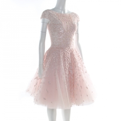 Pre Owned Zuhair Murad Couture Pink Embellished Tulle Sleeveless Cocktail Dress S