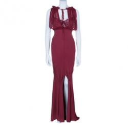 Pre Owned Zuhair Murad Red Silk Halterneck Evening Gown M