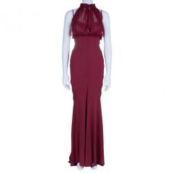 Pre Owned Zuhair Murad Red Silk Halterneck Evening Gown M