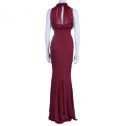 Pre Owned Zuhair Murad Red Silk Halterneck Evening Gown M