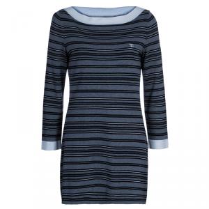 Pre Owned Chanel Monochrome Striped Full Sleeve Dress M