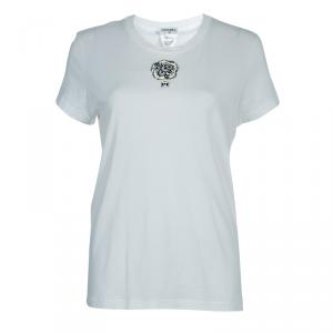Pre Owned Chanel White Embellished Patch T-Shirt M