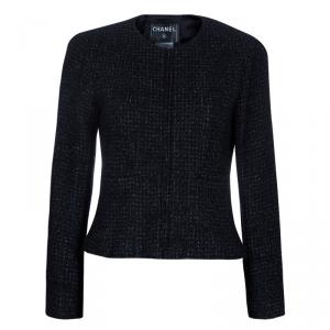 Pre Owned Chanel Black Metallic Tweed Jacket M