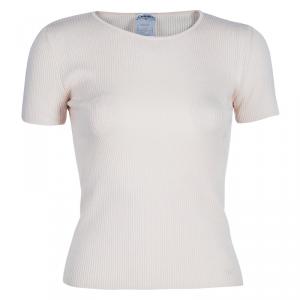 Pre Owned Chanel Light Pink Ribbed Top S