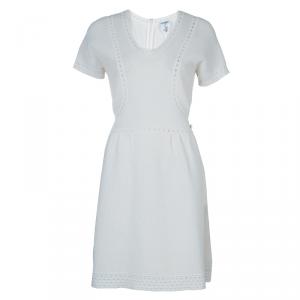 Pre Owned Chanel White Perforated Short Sleeve Dress L