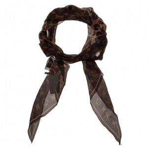 Pre Owned Louis Vuitton Leopard and Monogram Silk Scarf