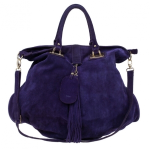 Pre Owned Chloe Purple Suede Box Pleat Hobo