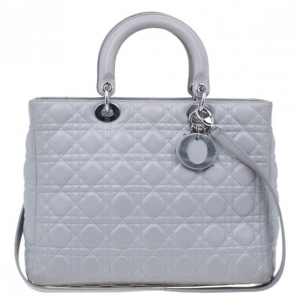 Pre Owned Dior Grey Lambskin Large Lady Dior