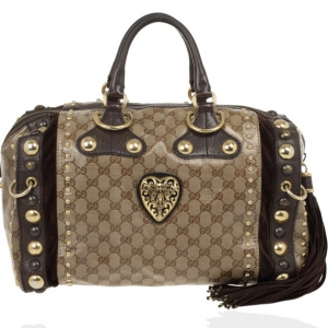 Pre Owned Gucci Babouska Crystal GG Crest Boston Bag