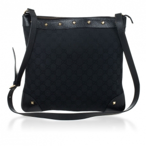 Pre Owned Gucci Black Monogram Studded Shoulder Bag