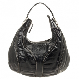 Pre Owned Gucci Black Patent Leather Snow Glam Medium Hobo Bag
