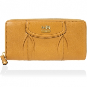 Pre Owned Coach Yellow Madison Leather Accordion Zip Wallet 