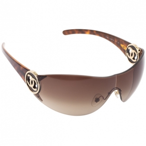 Pre Owned Chanel Brown 'CC' Logo Shield Womens Sunglasses