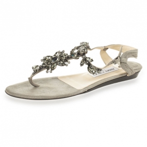 Pre Owned Jimmy Choo Metallic Suede Embellished Thong Sandals Size 37.5