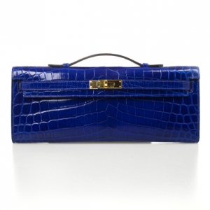 Pre Owned Hermes Bleu Electrique Niloticus Crocodile Kelly Cut Clutch