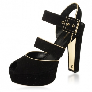 Pre Owned Louis Vuitton Black Suede Mowani Platform Sandals Size 37.5