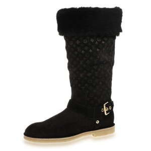 Pre Owned Louis Vuitton Black Suede Monogram Fauvist High Boots Size 39