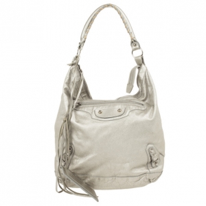 Pre Owned Balenciaga Metallic Leather Classic Silver Day Bag