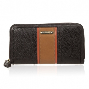 Pre Owned Burberry Black and Brown Stripe Zip Around Wallet 