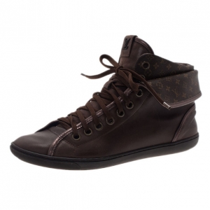 Pre Owned Louis Vuitton Brown Monogram Canvas & Leather Brea Sneaker Boots Size 39