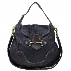 Pre Owned Gucci Brown GG Leather Saddle Bag